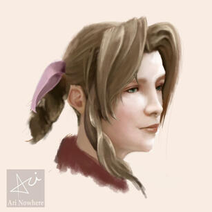 Portrait of Aerith from Final Fantasy VII.