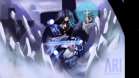 Illustration of a cold chronomancer inspired by Path of Exile 2.