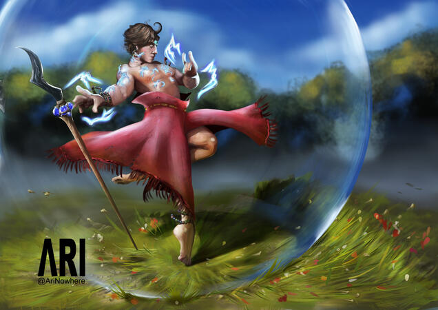 Illustration of a sorcerer conjuring an ice spell.